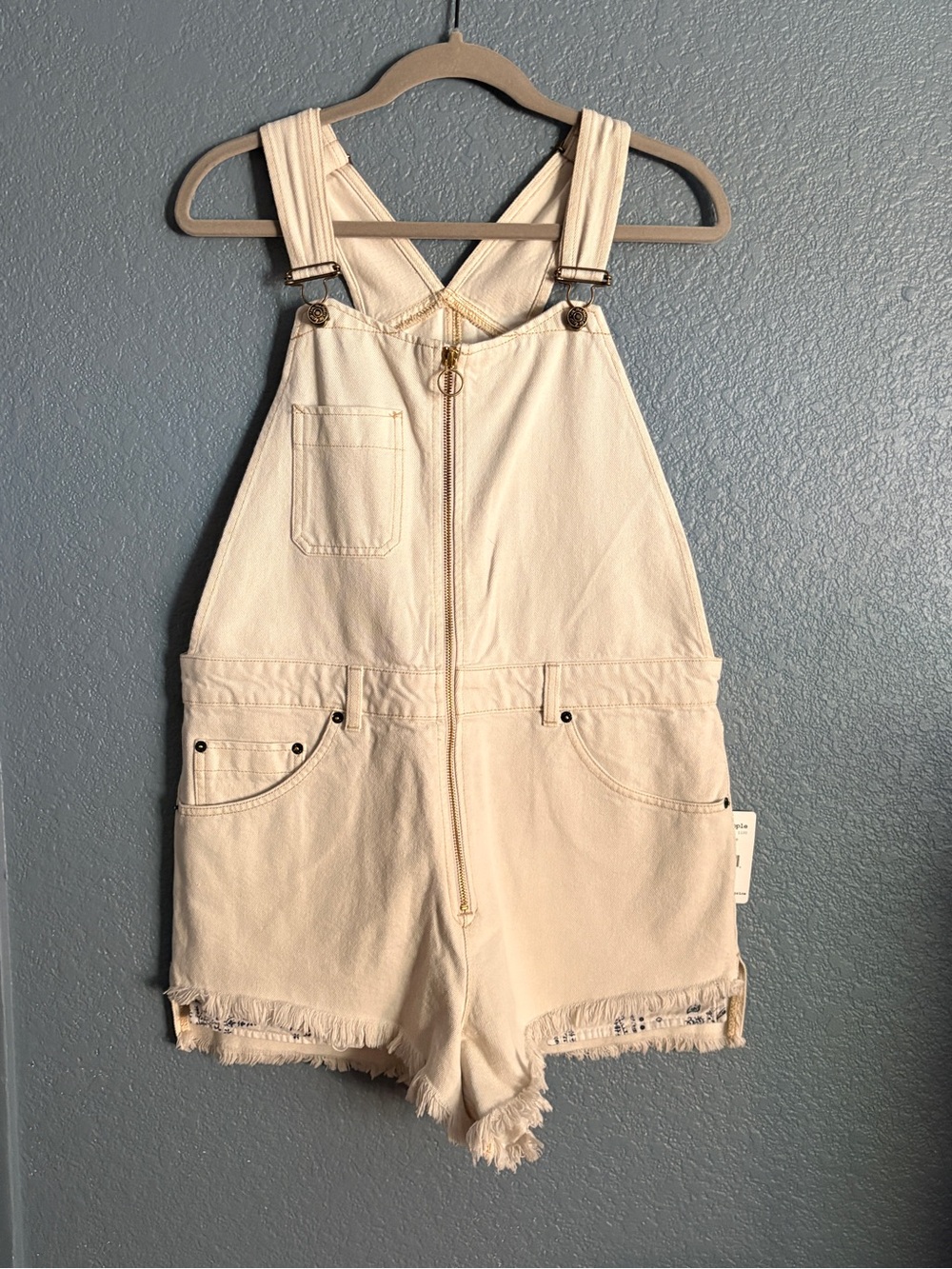 Free People Cream Denim Overalls